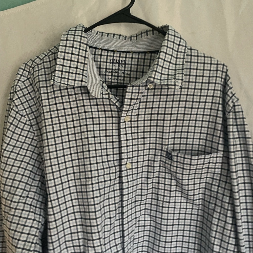 Blue and White Plaid Button-Up Shirtless